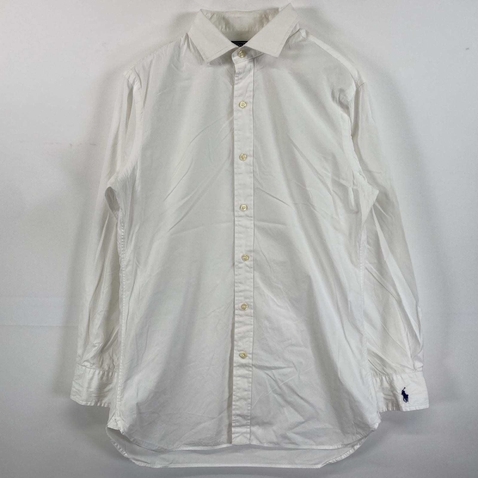 古着 90's/90年代 ポロバイラルフローレン Polo by Ralph Lauren 長袖シャツ 袖ロゴ ワンポイント M 15 2/1  ホワイト 無地 メンズ