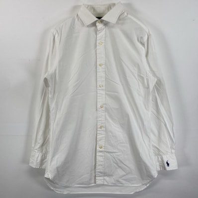 古着 90's/90年代 ポロバイラルフローレン Polo by Ralph Lauren 長袖シャツ 袖ロゴ ワンポイント M 15 2/1 ホワイト 無地 メンズ
