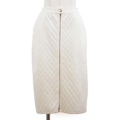 美品 シャネル P65628 マトラッセ ダイヤキルティング センタージップ スカート レディース アイボリー 36 CHANEL
