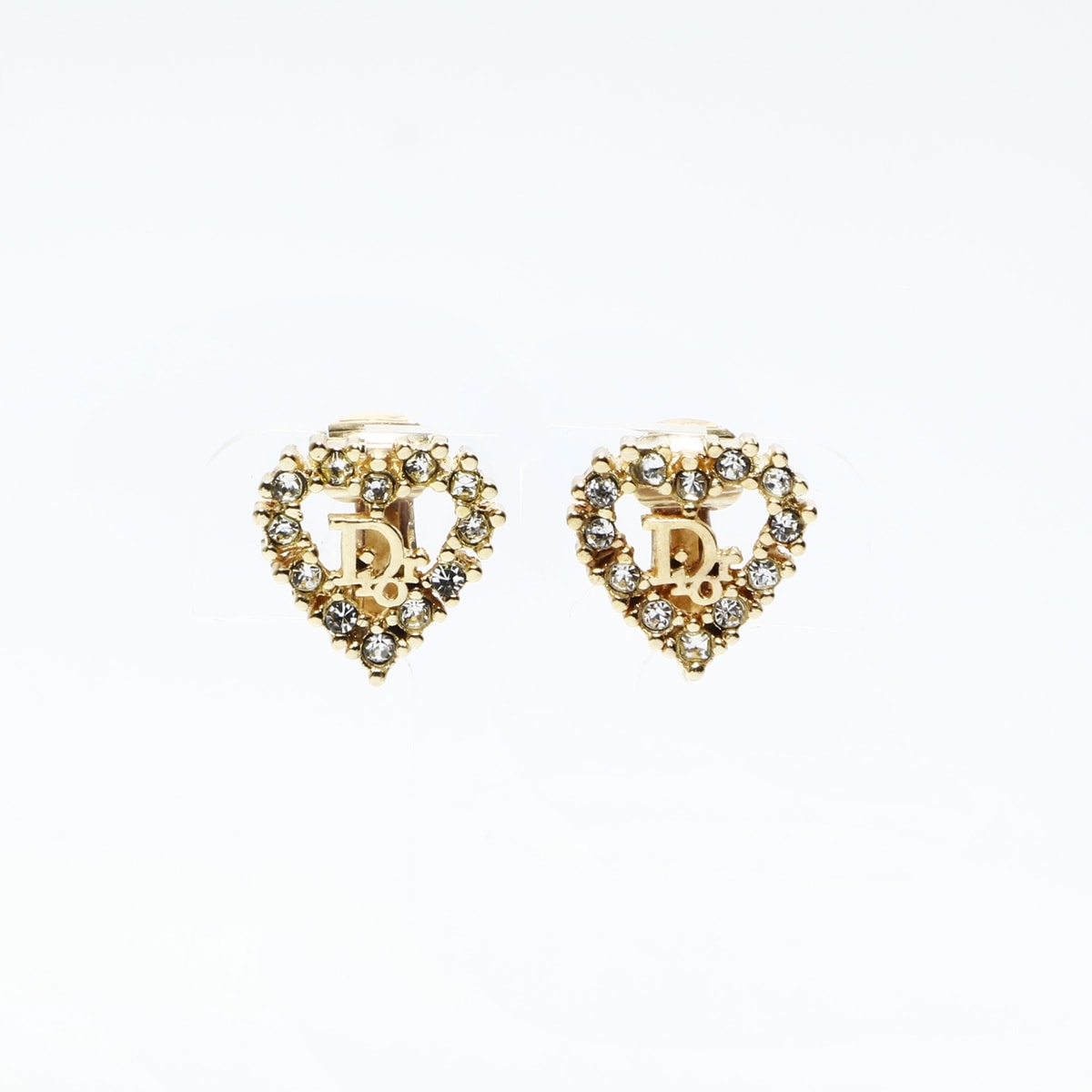 【クリスマス特別価格】 ディオール Dior ロゴ ラインストーン ハート イヤリング【中古】