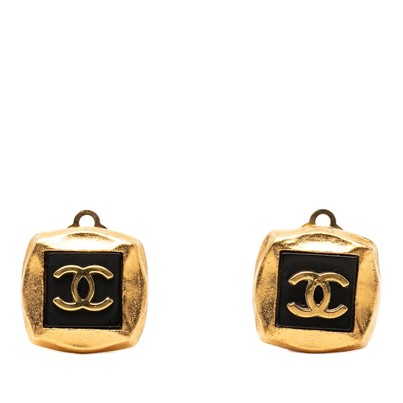 シャネル ココマーク ヴィンテージ スクエア イヤリング 95A ゴールド ブラック メッキ レディース CHANEL 【中古】