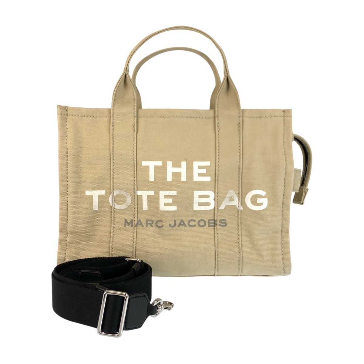 美品 MARC JACOBS マークジェイコブス THE TOTE BAG ベージュ ブラック シルバー金具 キャンバス トートバッグ ショルダーバッグ 2way 600997 【中古】