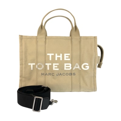 美品 MARC JACOBS マークジェイコブス THE TOTE BAG ベージュ ブラック シルバー金具 キャンバス トートバッグ ショルダーバッグ 2way 600997 【中古】