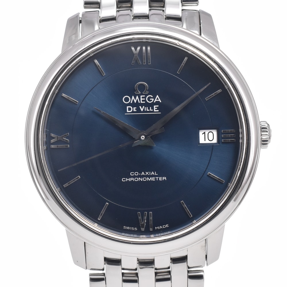 オメガ OMEGA 424.10.37.20.03.001 デビル プレステージ デイト ブルー 自動巻き メンズ 良品 保証書付き 腕時計 J#150129