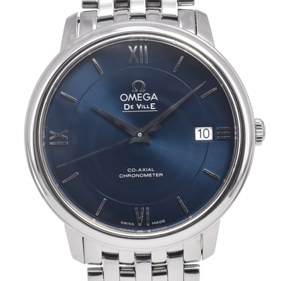 オメガ OMEGA 424.10.37.20.03.001 デビル プレステージ デイト ブルー 自動巻き メンズ 良品 保証書付き 腕時計 J#150129