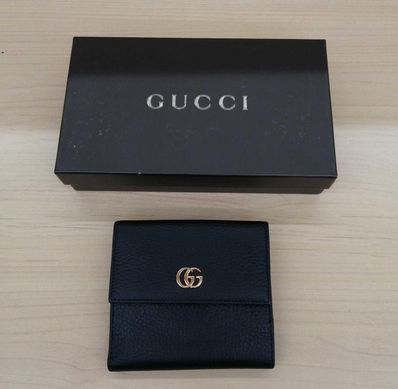 GUCCI GG Marmont Leather French Flap Wallet "Black"