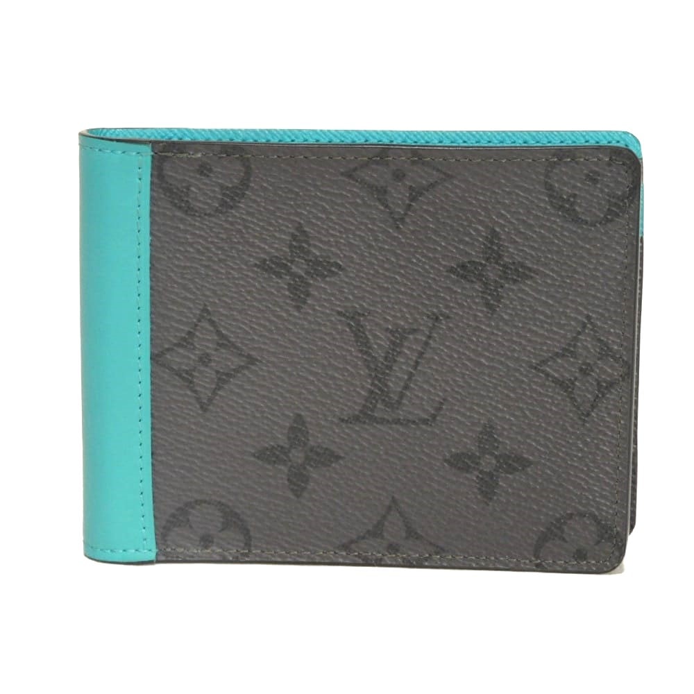 LOUIS VUITTON ルイ・ヴィトン ポルトフォイユ ミュルティプル LVロゴ フラワー グレー ブルー カウハイドレザー 札入れ カードケース RFID ICチップ モノグラム エクリプス リバース ターコイズ 二つ折り財布 M11468