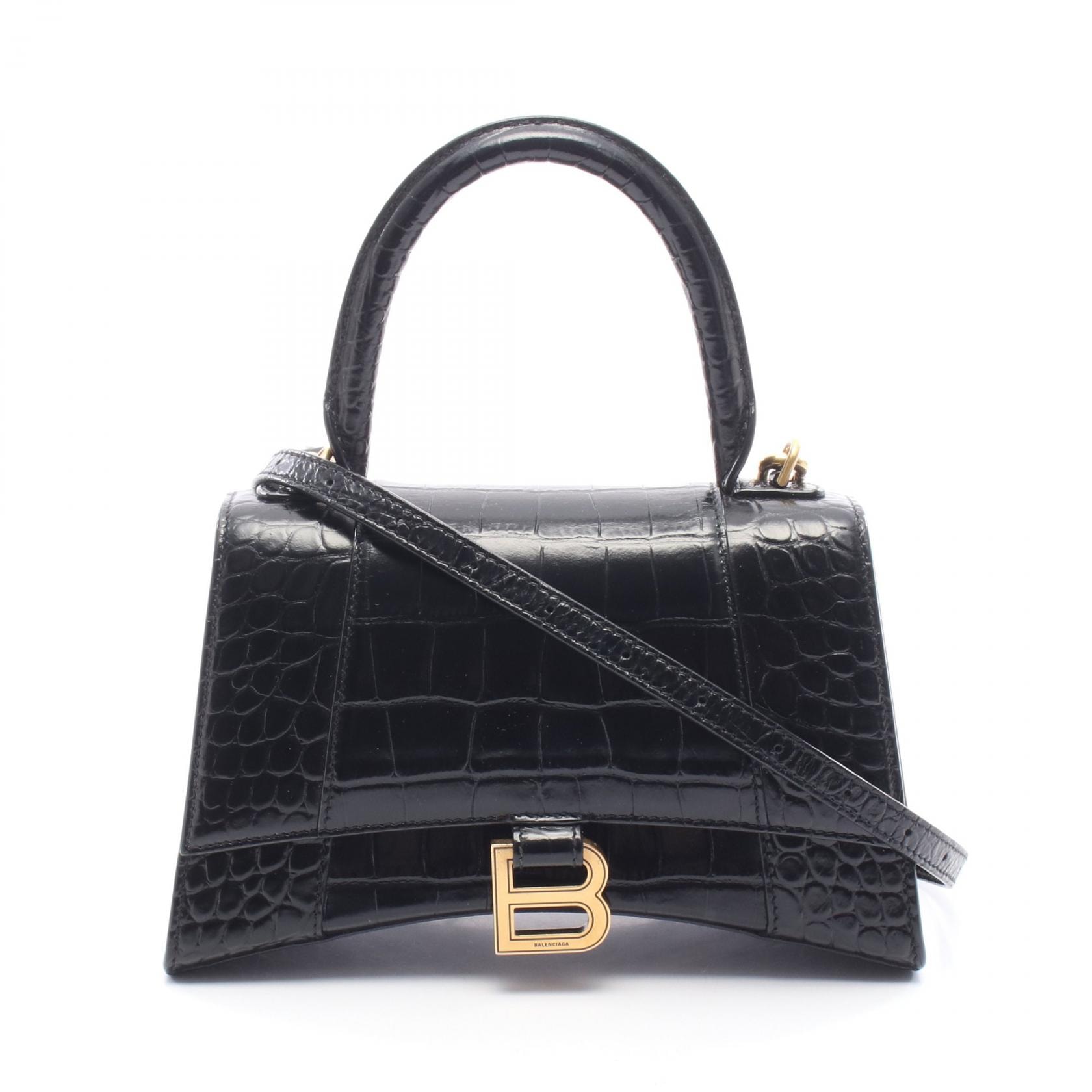 バレンシアガ BALENCIAGA アワーグラス スモール 2WAY ハンドバッグ バッグ レザー レディース ブラック系 593546 【中古】