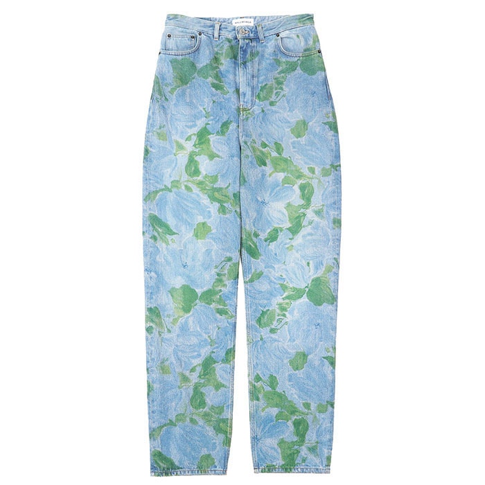 バレンシアガ 2020年製 花柄 プリント デニム ジーンズ パンツ メンズ ライトインディゴ グリーン XS BALENCIAGA
