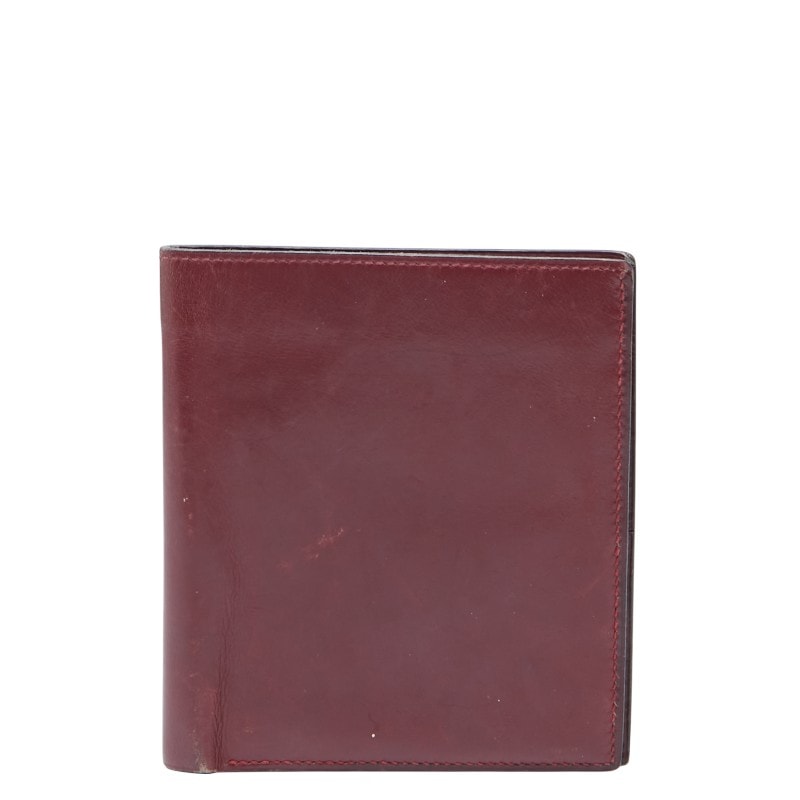 エルメス 二つ折り 財布 札入れ  ワインレッド ボルドー ボックスカーフ レディース HERMES 【中古】