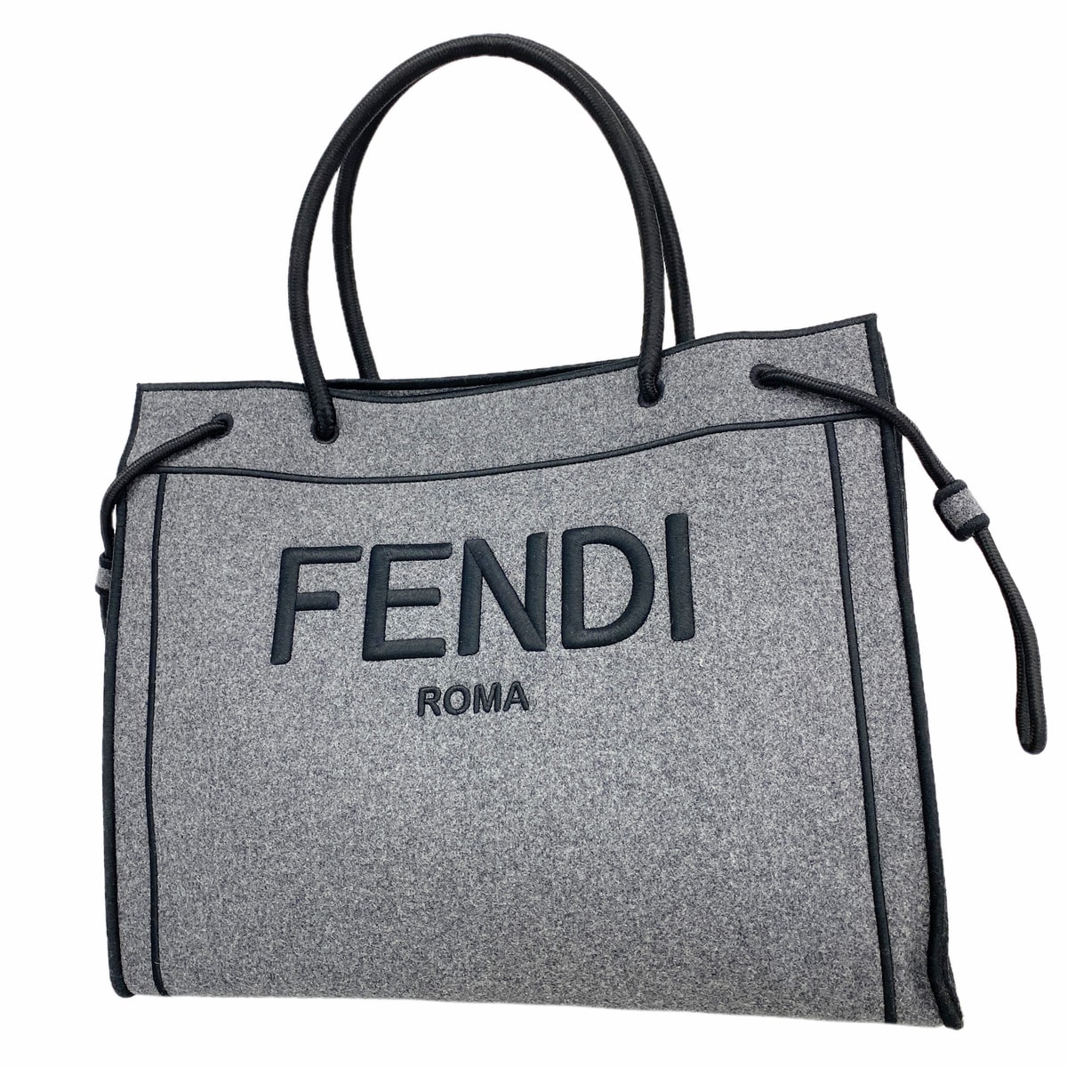 【6ia0181】フェンディ トートバッグ フェルト グレー ゴールド金具【中古】レディース