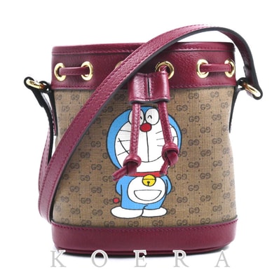 GUCCI グッチ × ドラえもん ミニGGスプリーム ショルダーバッグ ベージュ×ボルドー 647801 ミニバケット レディース【中古】