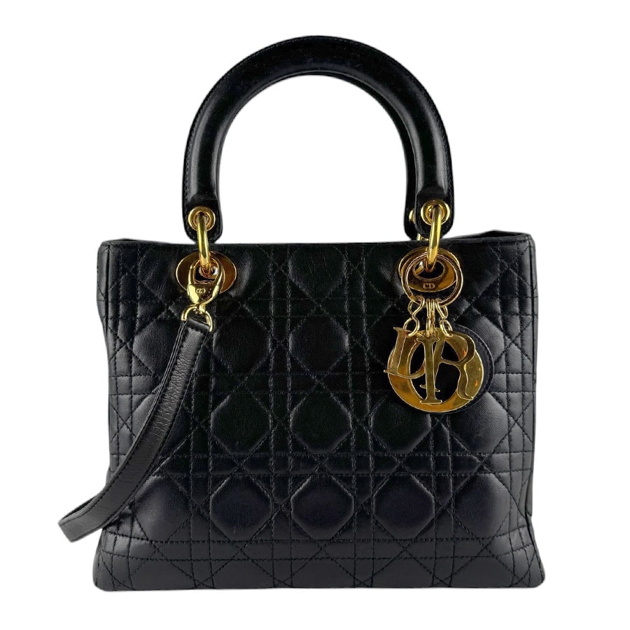 クリスチャンディオール Christian Dior ハンドバッグ ショルダーバッグ レディディオール ラムスキン ブラック ゴールド レディース【中古】 z9348