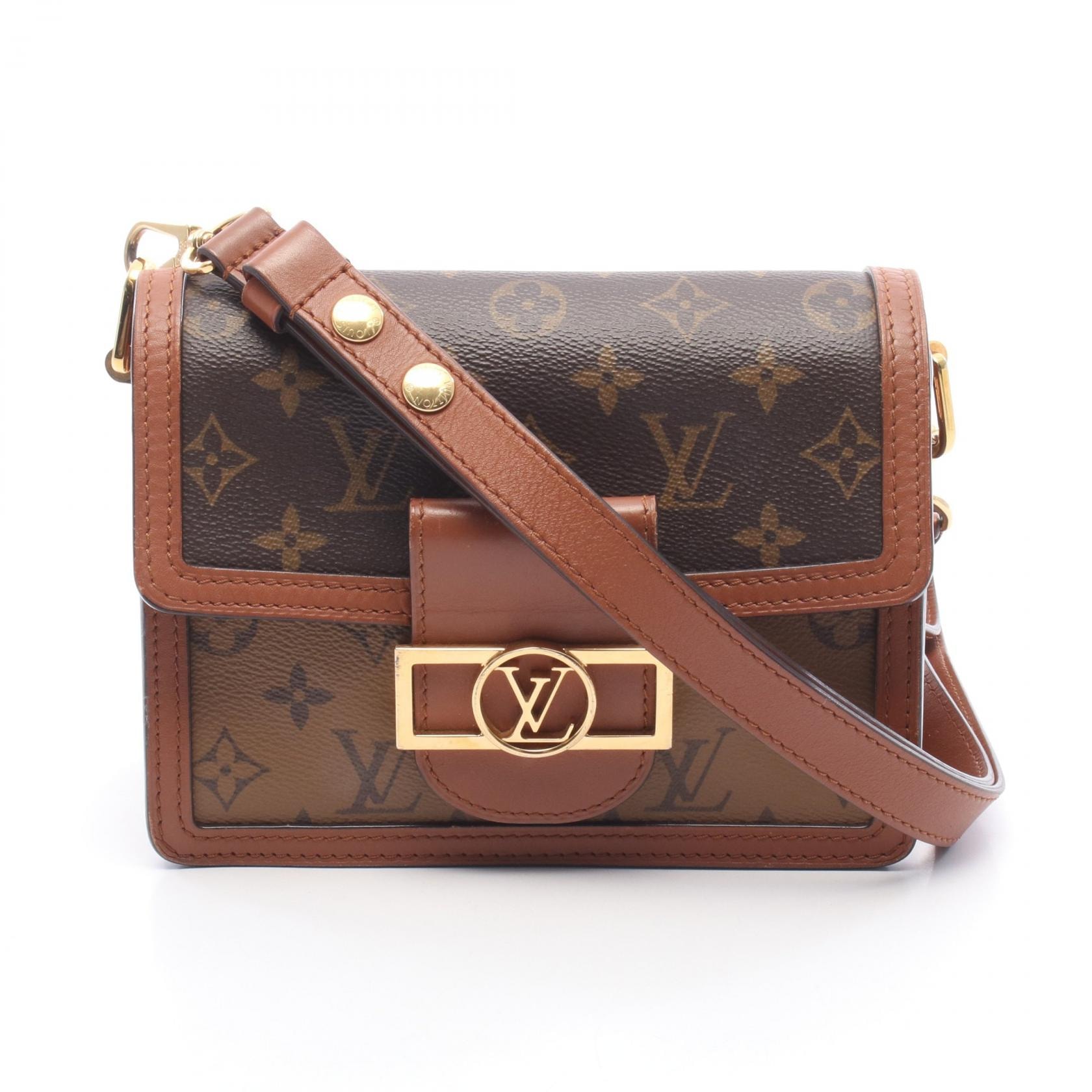 ルイ・ヴィトン LOUIS VUITTON ドーフィーヌ MINI モノグラムリバース ショルダーバッグ バッグ PVCコーティングキャンバス レザー ベージュ レディース ブラウン系 / ベージュ系 M45959 【中古】