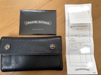 Chrome Hearts Wave Cross Ball Button Leather Wallet "Black/Silver"