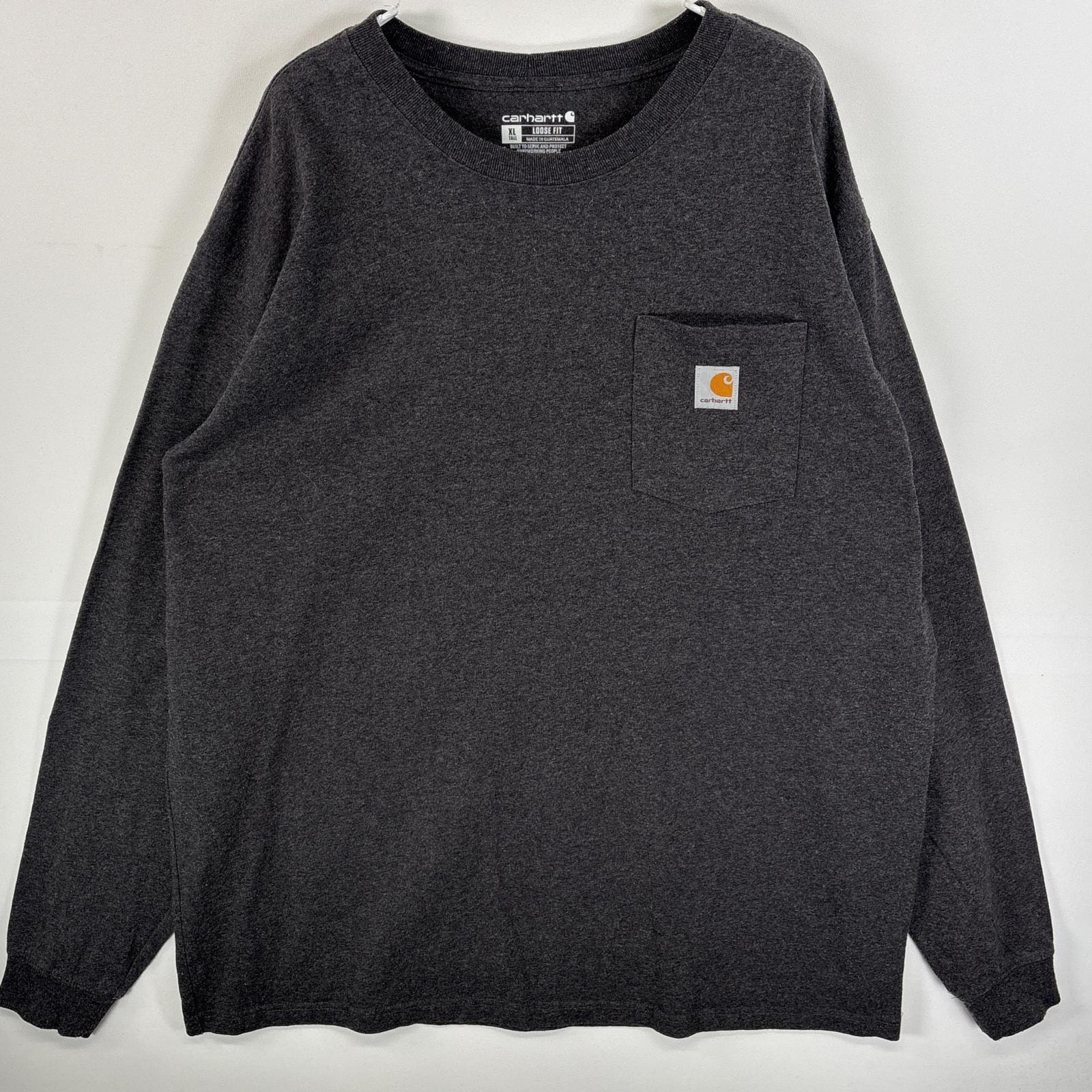 古着 カーハート Carhartt 長袖Tシャツ ワンポイント ロゴ 大きいサイズ 混色生地 XL  ブラック系 無地 メンズ