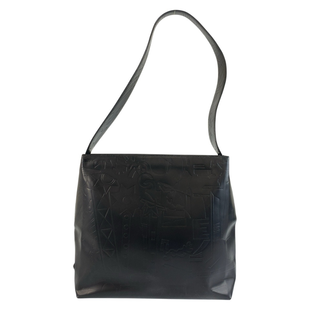 美品 PRADA プラダ 型押し 三角ロゴプレート ブラック 黒 パテントレザー ショルダーバッグ 604049 【中古】