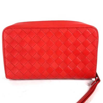 ボッテガヴェネタ BOTTEGA VENETA イントレチャート 650524 カバン セカンドバッグ ストラップ付 クラッチバッグ レザー トマト レッド 美品