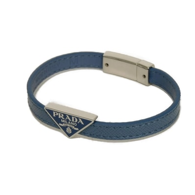 PRADA プラダ サフィアーノ ブラスレ M エナメル ブルー シルバー 美品 トライアングルロゴ アヴィオ ブレスレット 2IB289 053 F0154