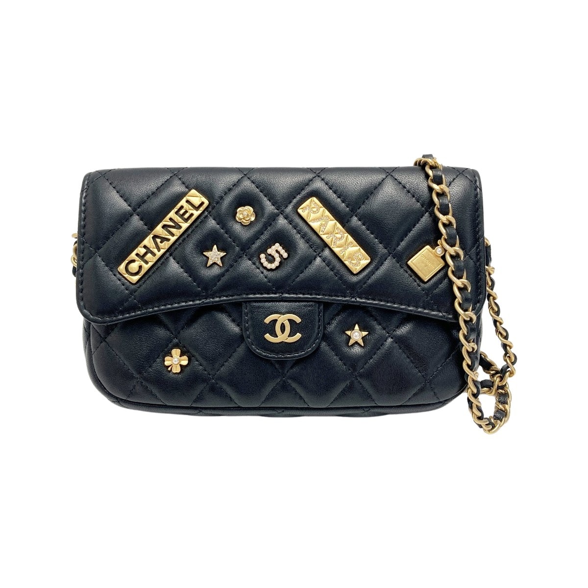 ☆☆CHANEL シャネル マトラッセ フラップ フォンケース AP2096 ブラック チェーンショルダー ラムスキン ギャランティカード有