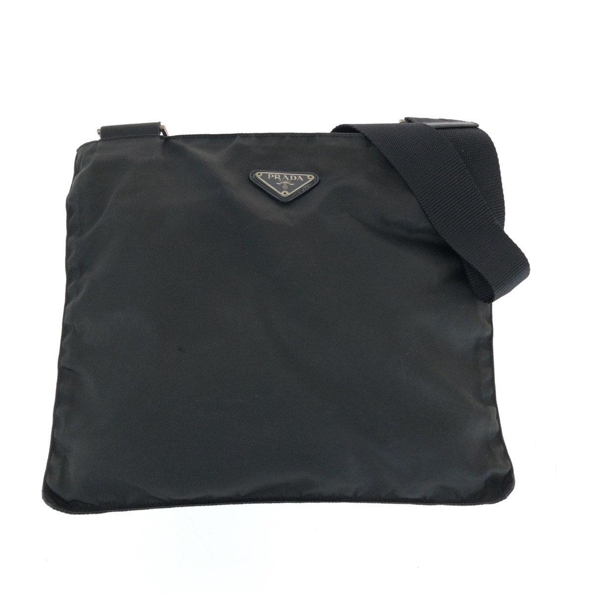 PRADA プラダ テスート 三角ロゴプレート ブラック 黒 シルバー金具 ナイロン ショルダーバッグ サコッシュ 504661 【中古】