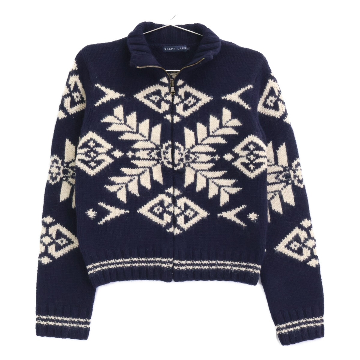ラルフローレン ネイビー ノルディック ジップアップ ニット M