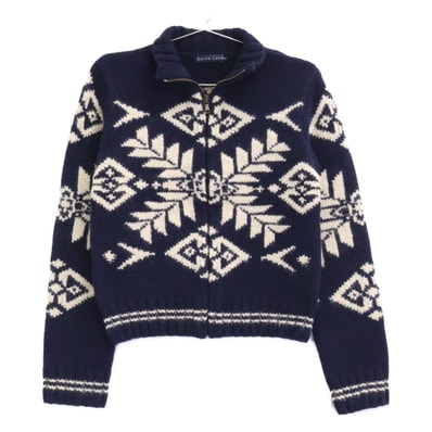ラルフローレン ネイビー ノルディック ジップアップ ニット M