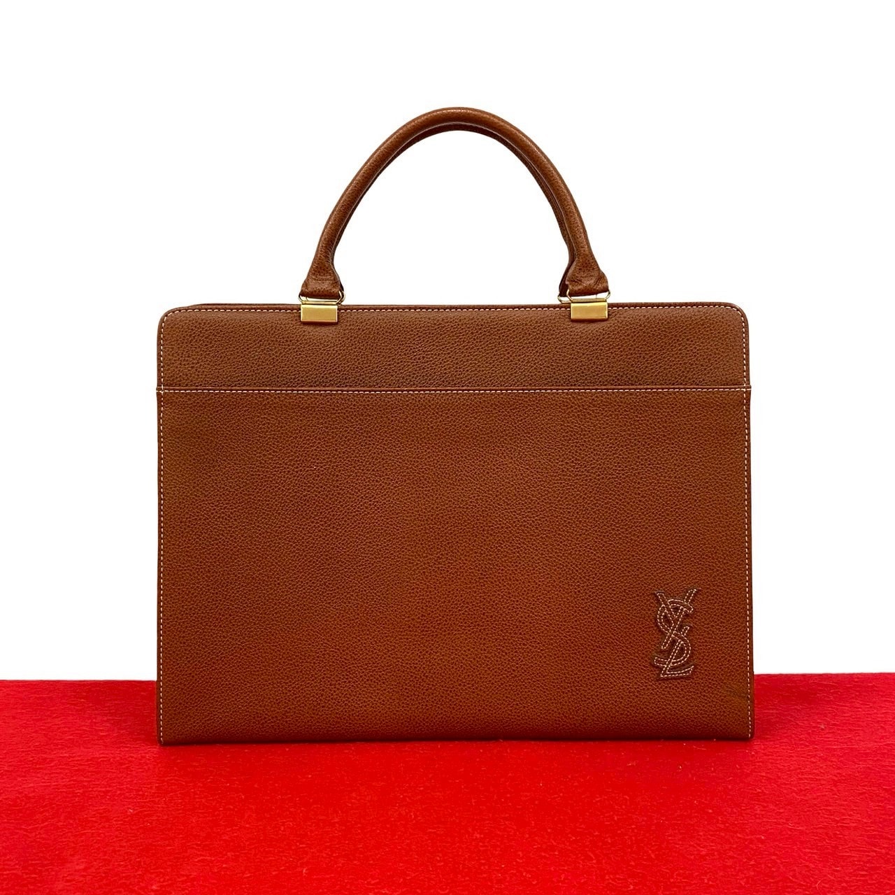 YVES SAINT LAURENT イヴ・サンローラン YSL ステッチ ロゴ レザー ビジネスバッグ ブラウン
62779