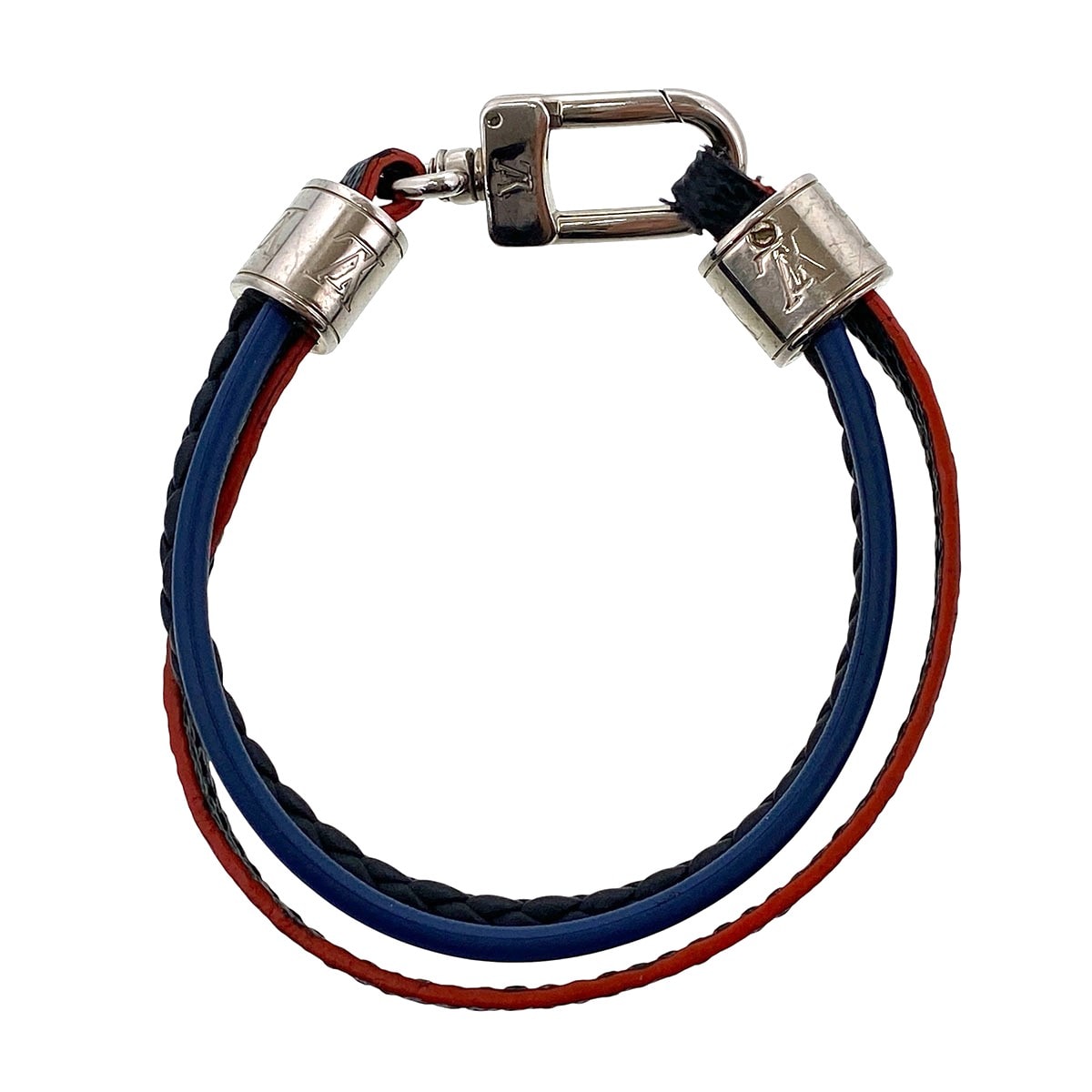 LOUIS VUITTON ルイ・ヴィトン ブレスレット M6423D レザー ブラック ネイビー シルバー金具 メンズ【中古】