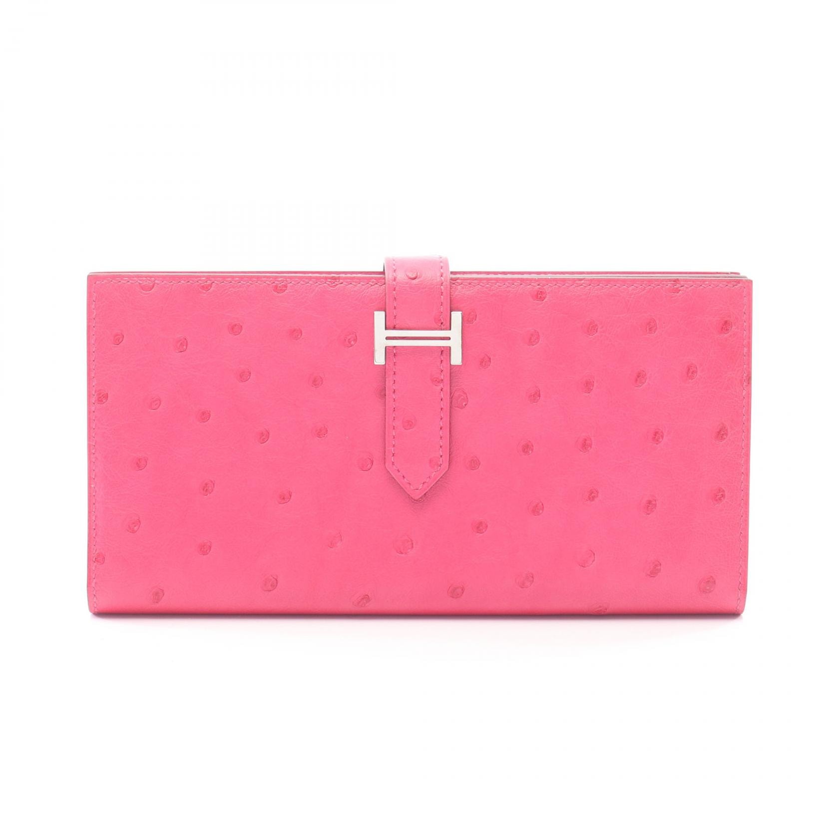 エルメス HERMES ベアンスフレ フューシャピンク 二つ折り長財布 財布 オーストリッチ オーストリッチ C刻印(2018年製造) レディース ピンク系 【中古】