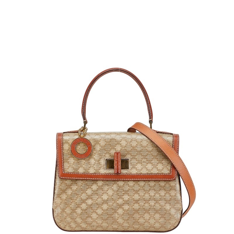 セリーヌ マカダム ハンドバッグ ショルダーバッグ 2WAY トップハンドル ベージュ ブラウン PVC レザー レディース CELINE 【中古】