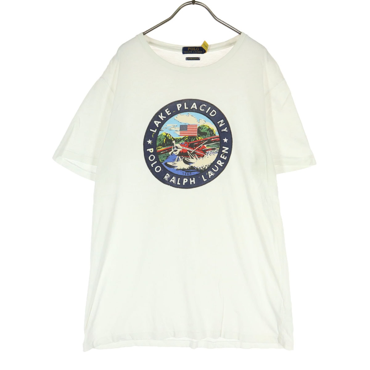 POLO RALPH LAUREN ポロラルフローレン コットン フロントプリント 半袖 Tシャツ L オフホワイト系