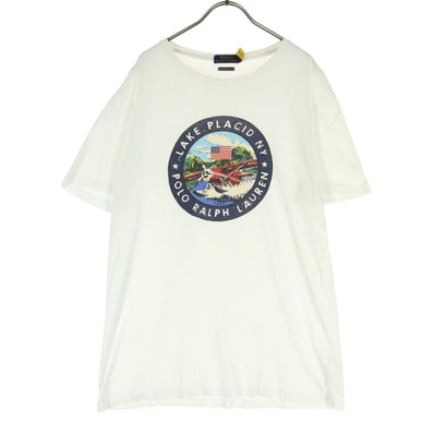POLO RALPH LAUREN ポロラルフローレン コットン フロントプリント 半袖 Tシャツ L オフホワイト系