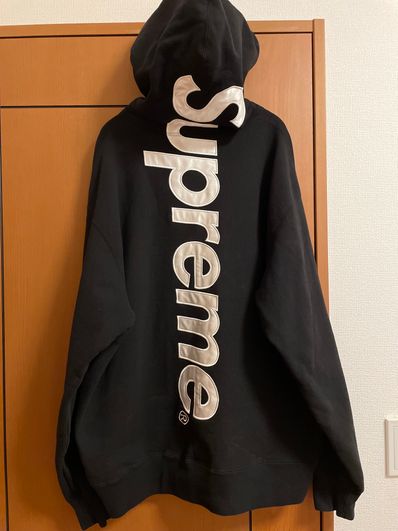 Supreme Satin Applique Hooded Sweatshirt "Black"