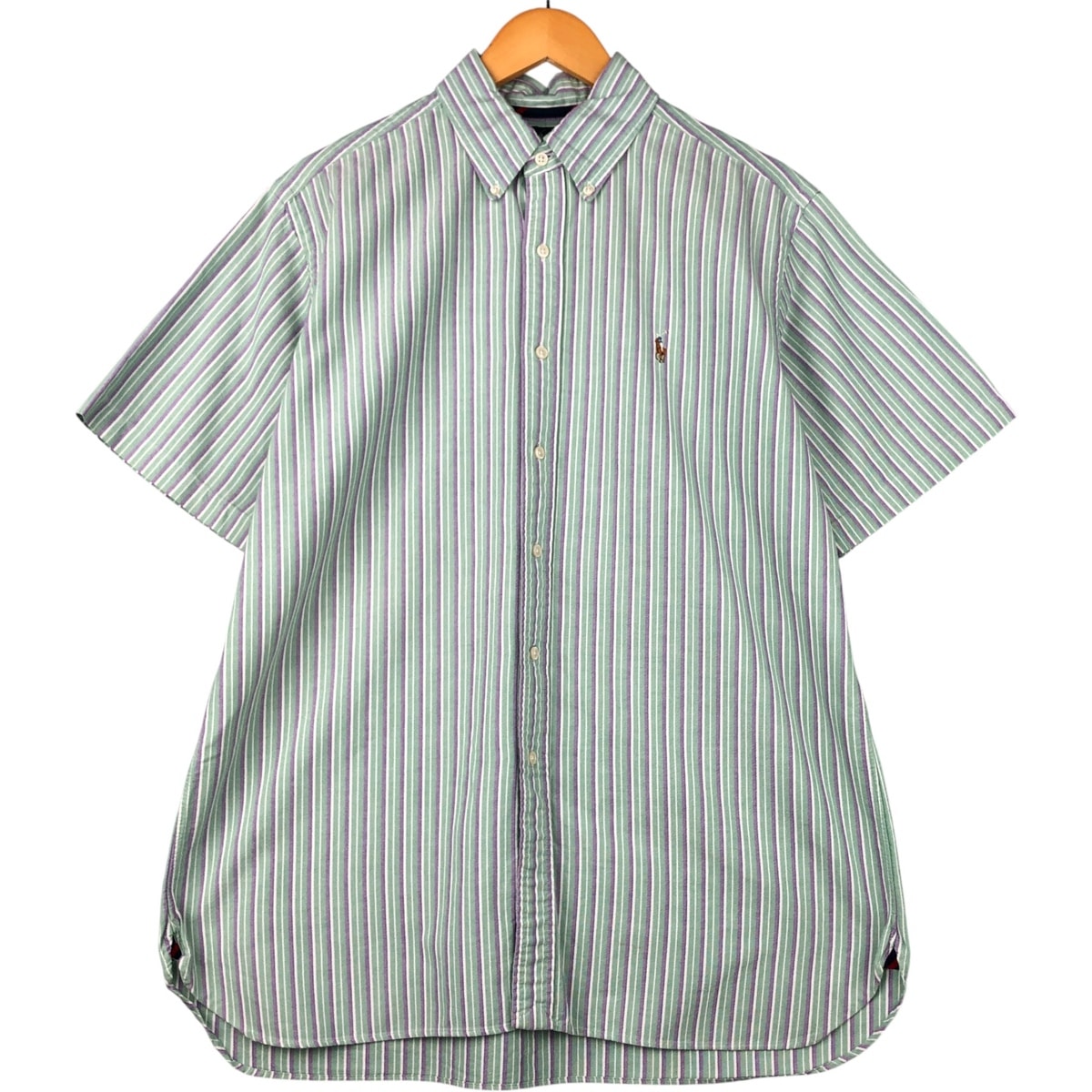 古着 ラルフローレン Ralph Lauren CLASSIC FIT マルチストライプ 半袖 ボタンダウン ストライプシャツ メンズL相当/eaa584883