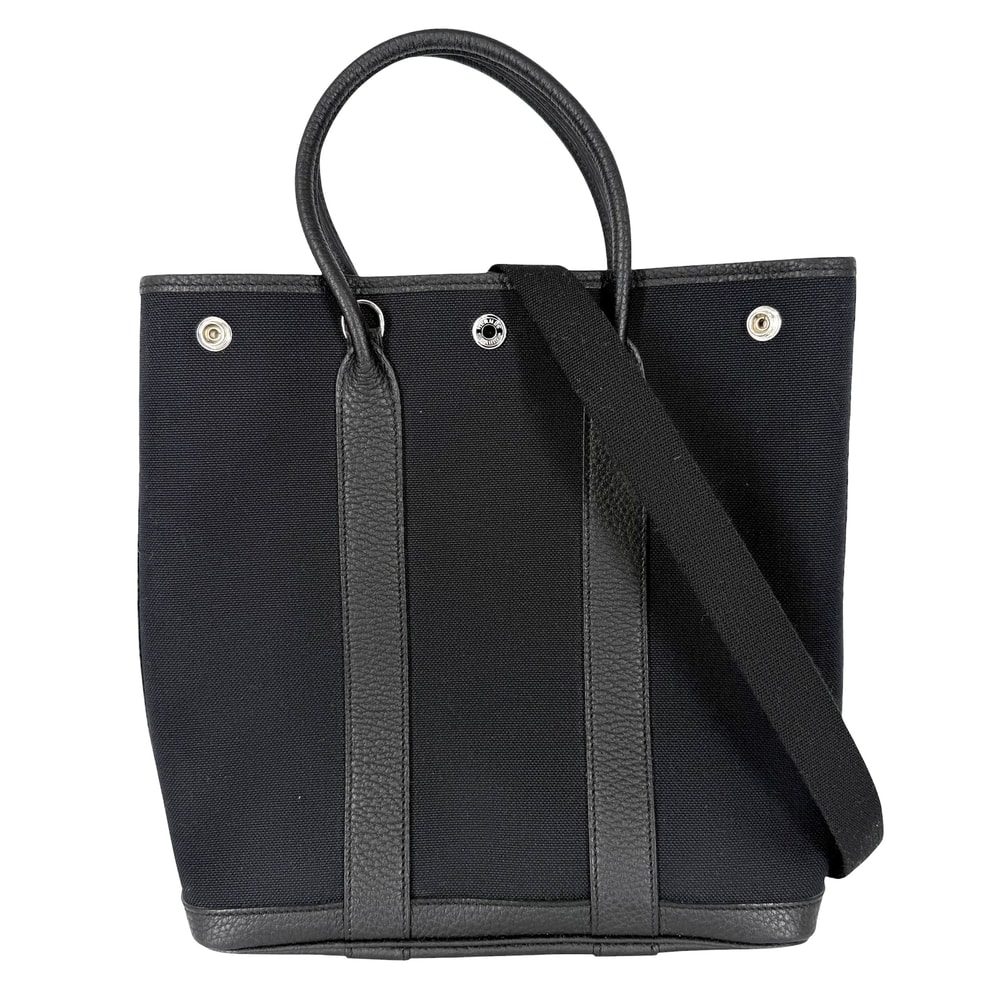 HERMES エルメス 2WAY ガーデンファイルPM トートバッグ ショルダーバッグ ハンドバッグ 肩掛け 斜め掛け かばん 鞄 メンズ レディース Y刻印 キャンバス レザー ブラック 黒 シルバー金具 ユニセックス 2020年【中古品】