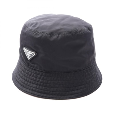 プラダ PRADA Re-Nylon 三角プレート バケット ハット 帽子 ナイロン メンズ レディース ブラック系 2HC137 【中古】