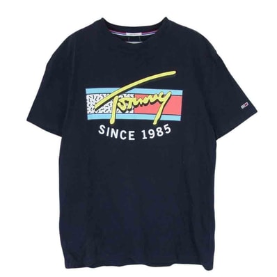 TOMMY HILFIGER トミーヒルフィガー Tシャツ SINCE 1985 フラッグ クルーネック ロゴ 半袖 Tシャツ ネイビー系 M【中古】