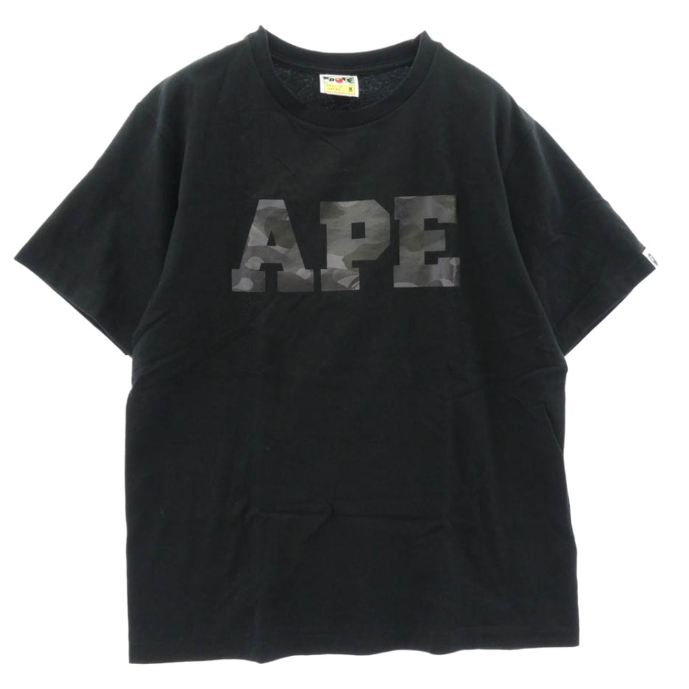 A BATHING APE アベイシングエイプ Tシャツ カモフラロゴ クルーネック Tシャツ ブラック系 M【中古】