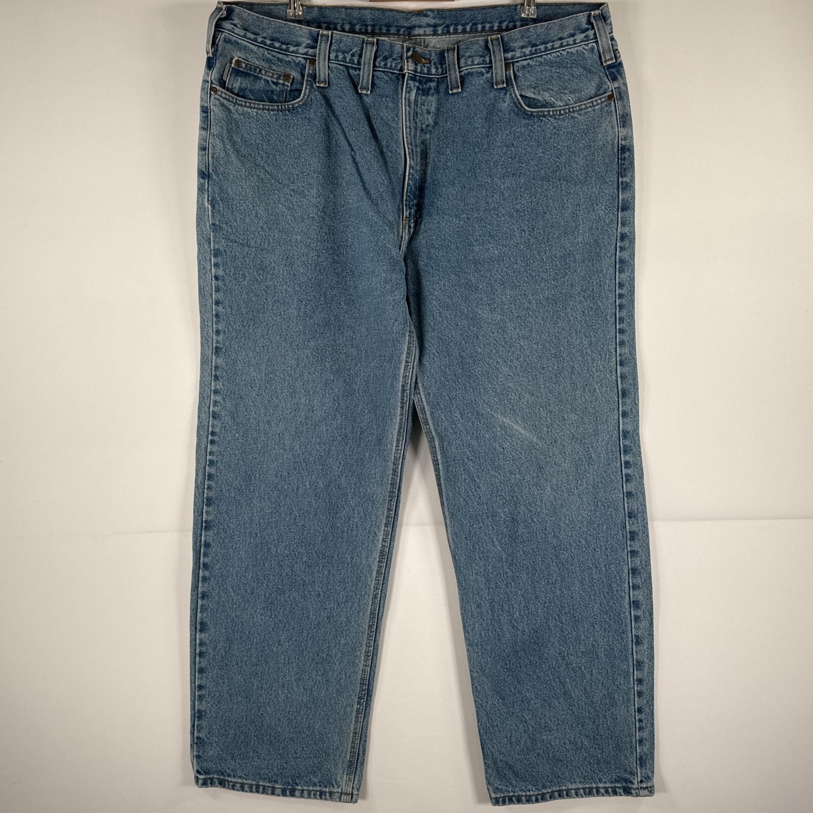 古着 カーハート Carhartt デニムパンツ ジーパン 5ポケット ワンポイント ロゴ ワークパンツ テーパード 大きいサイズ w44 L30  ブルー メンズ