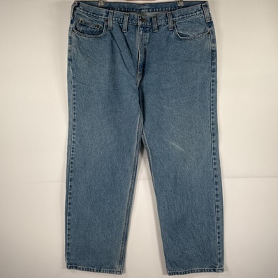 古着 カーハート Carhartt デニムパンツ ジーパン 5ポケット ワンポイント ロゴ ワークパンツ テーパード 大きいサイズ w44 L30 ブルー メンズ