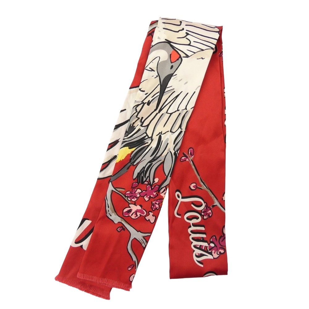 LOUIS VUITTON ルイ・ヴィトン その他アクセサリー MP1709 キムジョーンズ期 ツル シルク スカーフ ストール レッド系【中古】