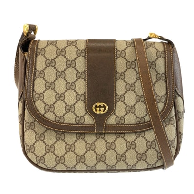 GUCCI グッチ ヴィンテージ ベージュ ブラウン ゴールド金具 GGスプリームキャンバス レザー/ ショルダーバッグ ポシェット 603765 【中古】