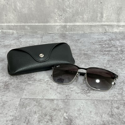 【Ray-Ban】レイバン サングラス ケース付き スクエア メタルフレーム ロゴ入り グラデーションレンズ ブラウン ブラック シルバー メンズ