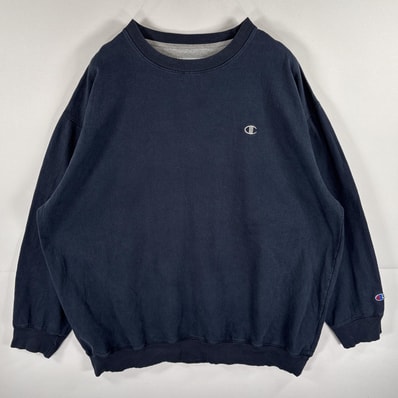 古着 チャンピオン Champion スウェット トレーナー クルーネック 大きいサイズ ワンポイントロゴ 3XL ネイビー メンズ