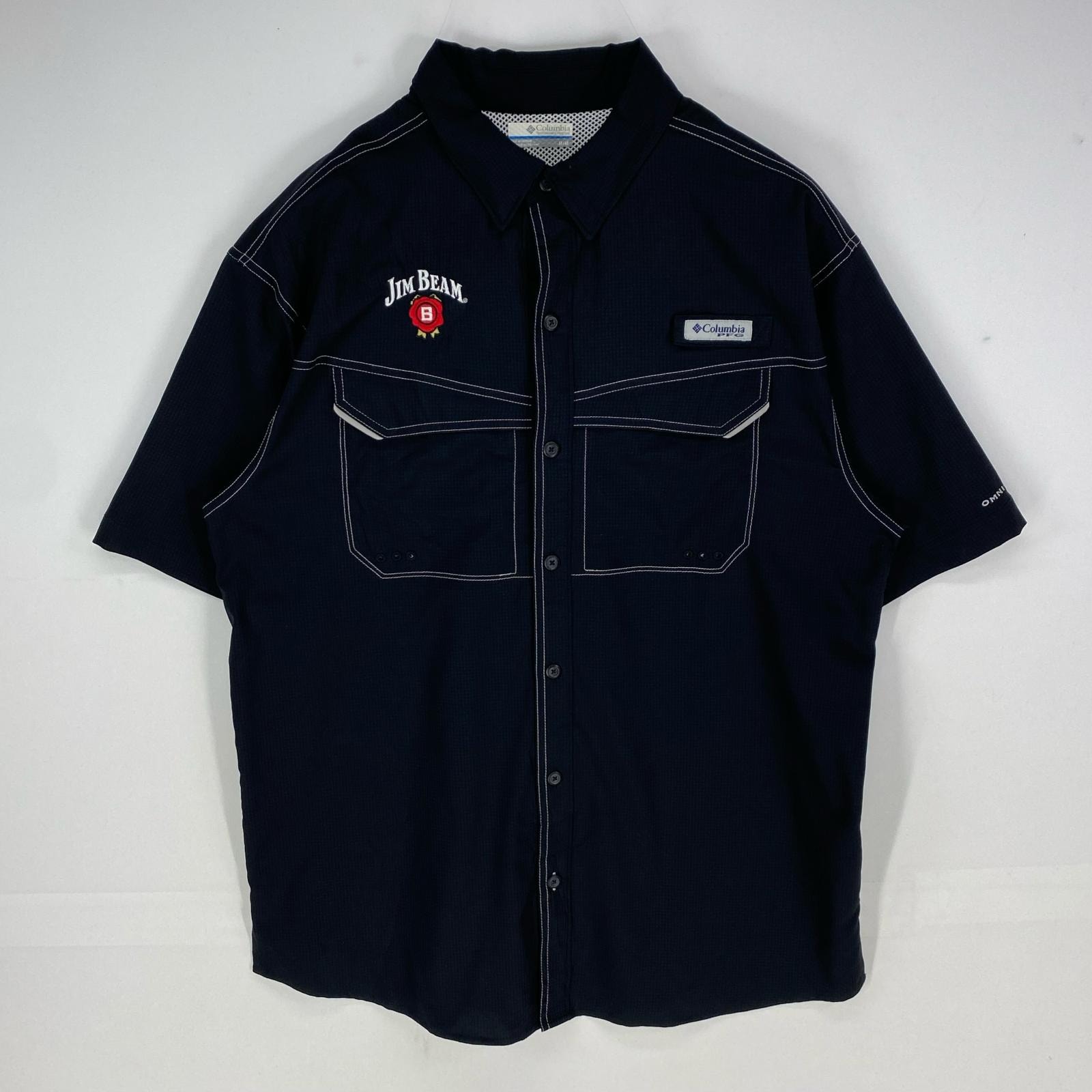 古着 コロンビア Columbia 半袖シャツ ボタンダウン PFG JIM BEAM ショートスリーブ OMNI-SHADA M ブラック系 メンズ