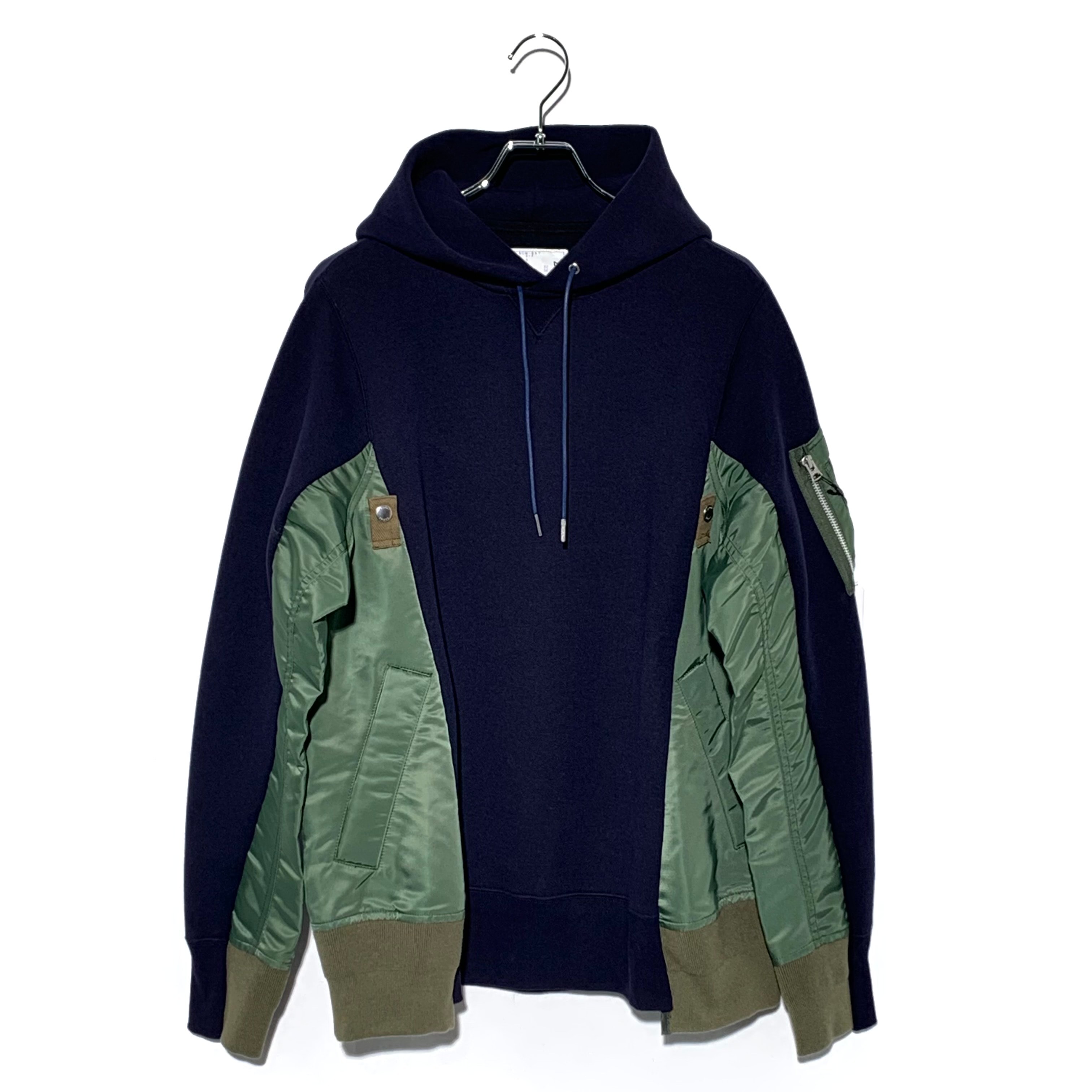 SACAI Sponge Sweat x Nylon Twill Hoodie NAVY×Olive