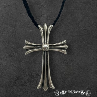 Chrome Hearts Large CH Cross Leather Braid W Bolo Tip Necklace "Black/Silver"