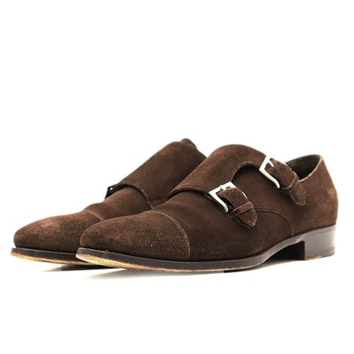 SALE【美品】Enzo Bonafe エンツォ・ボナフェ BEAMS 別注 レザーシューズ De Chirico スウェード ダブルモンクストラップ レザーソール グッドイヤーウェルト製法 革靴 メンズ サイズ 5h ブラウン 茶色