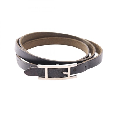 エルメス HERMES アピ3 ロング □D刻印 ブレスレット アクセサリー レザー メタル レディース ブラック系 【中古】